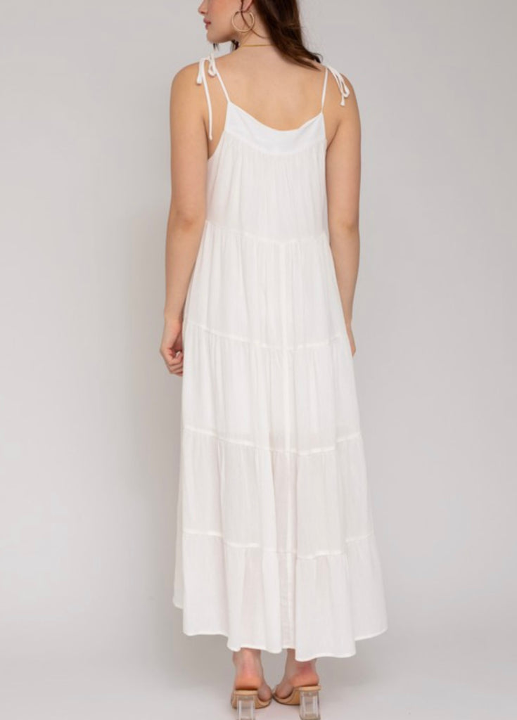 White sleeveless tiered dress - Wayra Beachwear